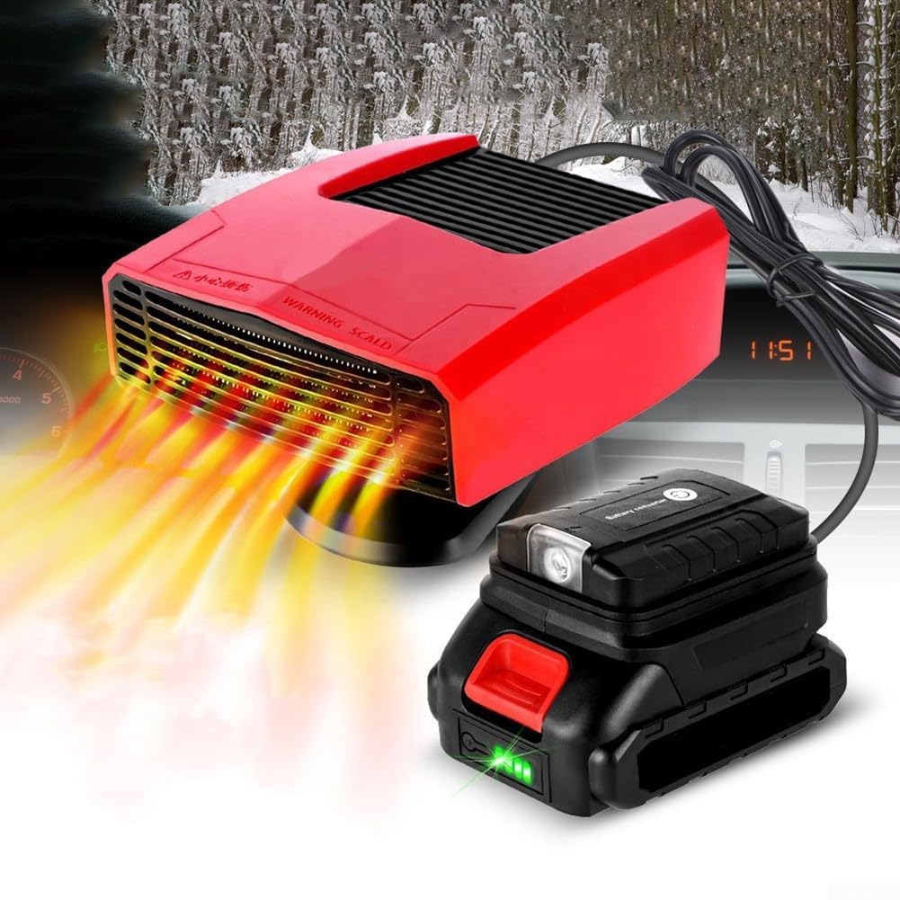 Auto Heizung, Heizung Auto Heizlüfter mit Dual USB Ports Adapter für 18V Batterie, Auto Standheizung Tragbare Auto Heizung für Auto Windschutzscheibe Defroster, 360° Drehung, DC 14-21 V