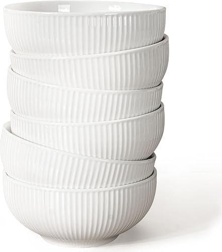 Miniatura 1 de Artena Juego de 6 cuencos de cerámica para cereales de 26 onzas, cuencos de sopa en relieve, cuencos blancos para cocina, cuencos de cena de 6