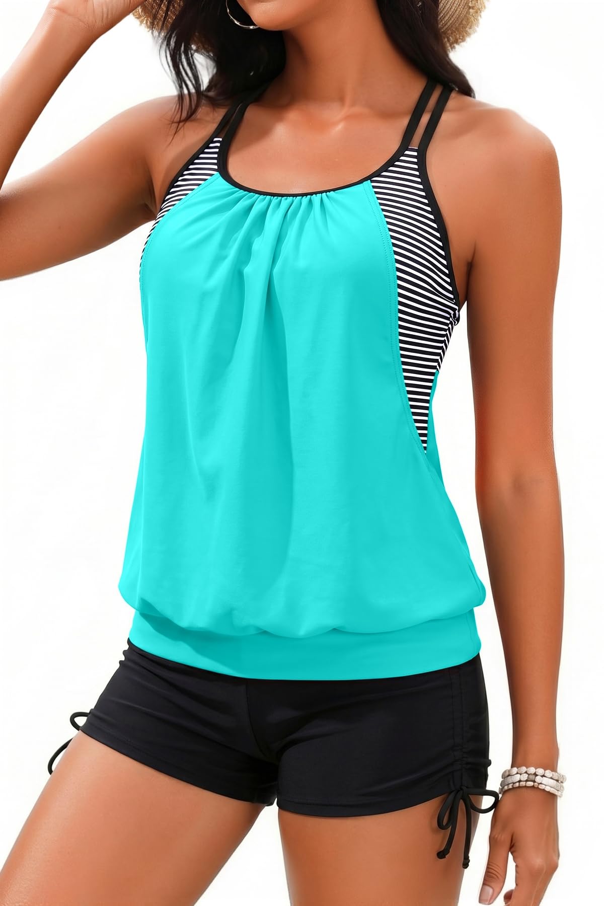 Holipick Womens 2 Piece Tankini Swimsuit Blouson Tummy Control Bathing Suit