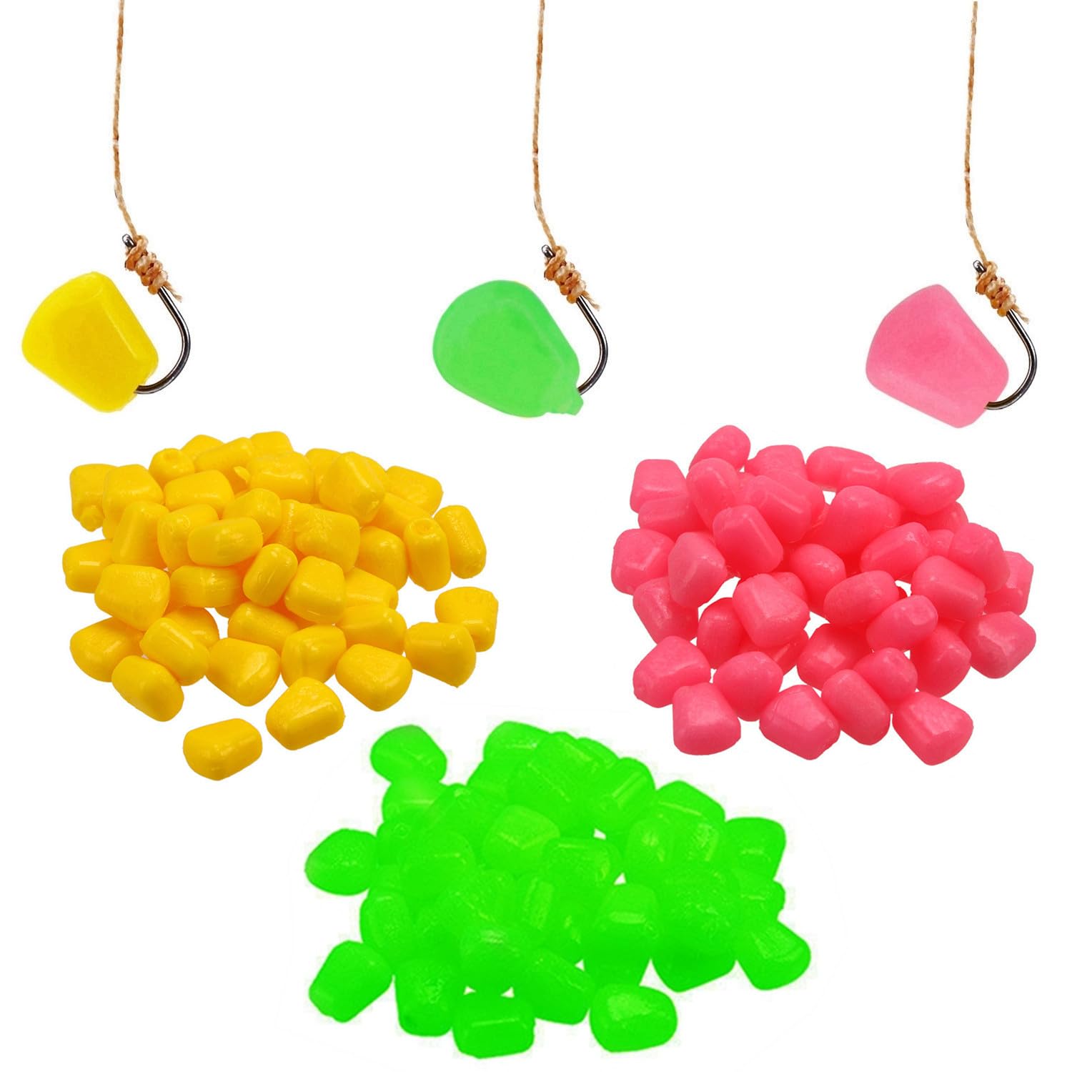 OriGlam 150pcs Simulation Fake Soft Baits Fake Corn Bait, 3 Colors Artificial Fake Corn Fishing Lure Carp Lures Baits, 3 Colors Mixed Fishing Lures