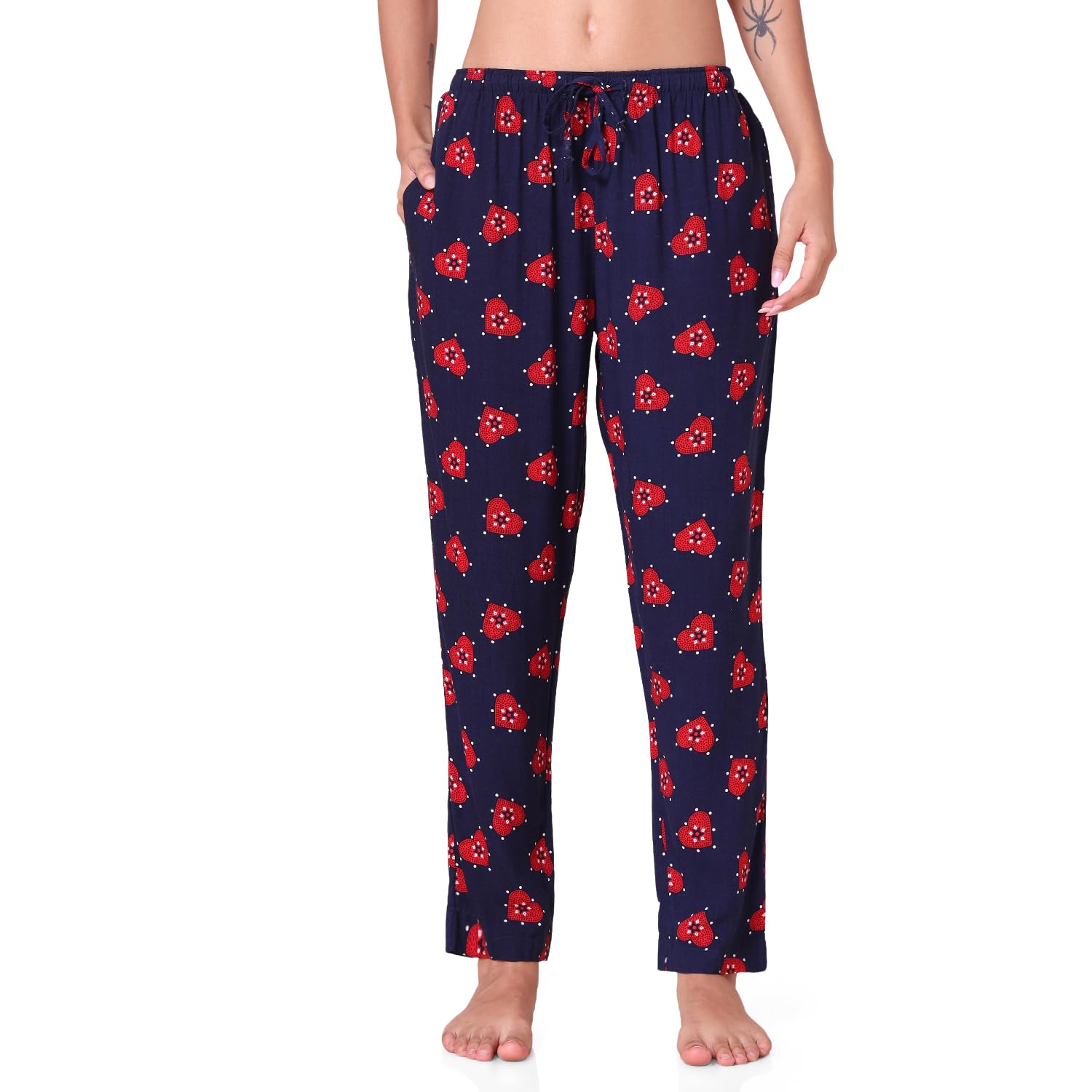 Women Heart Printed Pyjama with Side Pockets-image-28