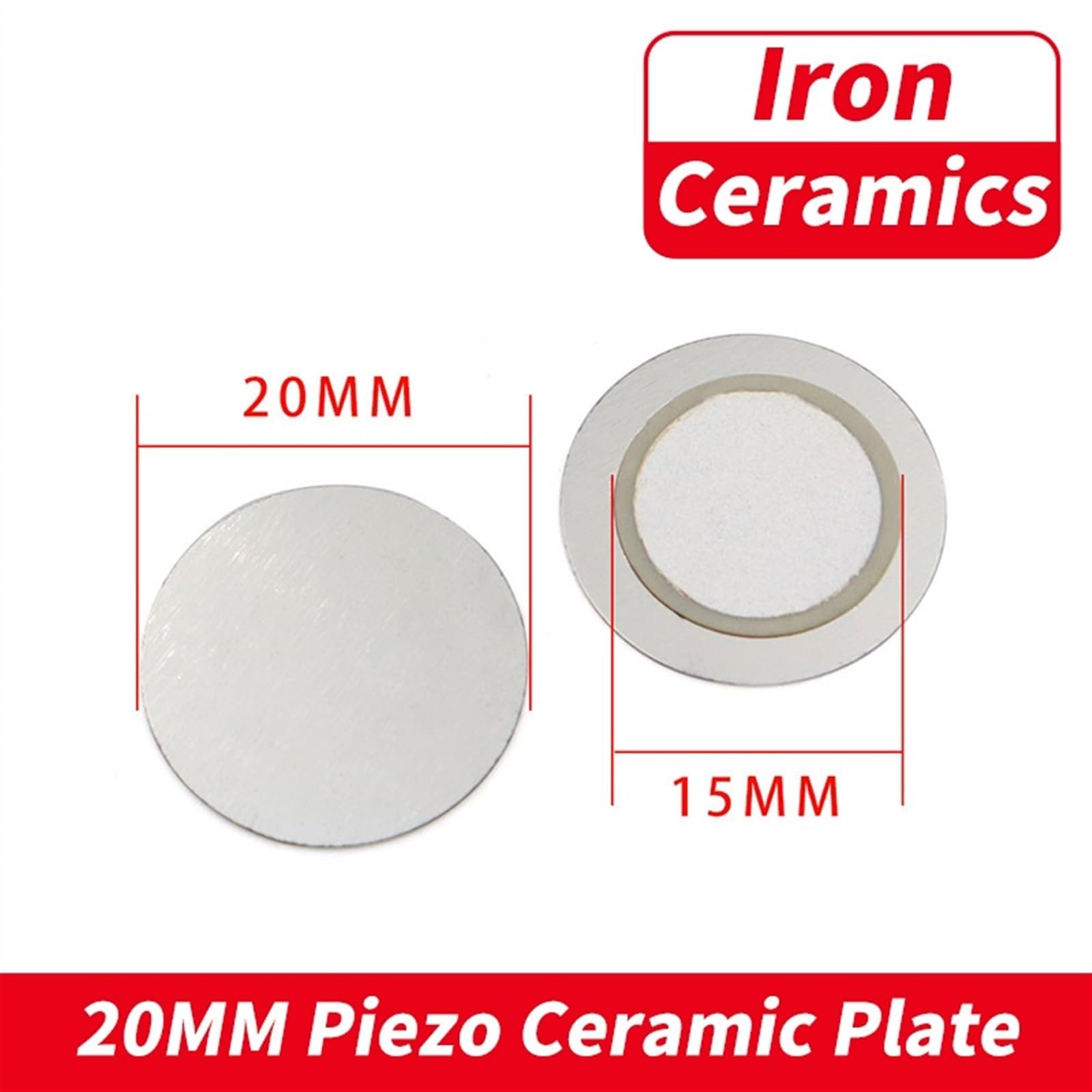WUZDPRCJ 10Pcs Piezoelectric Piezo Ceramic Wafer Plate Buzzer Loudspeaker Iron Steel Diameter 12 20 27 35 50 MM(10PCS 20MM Iron)