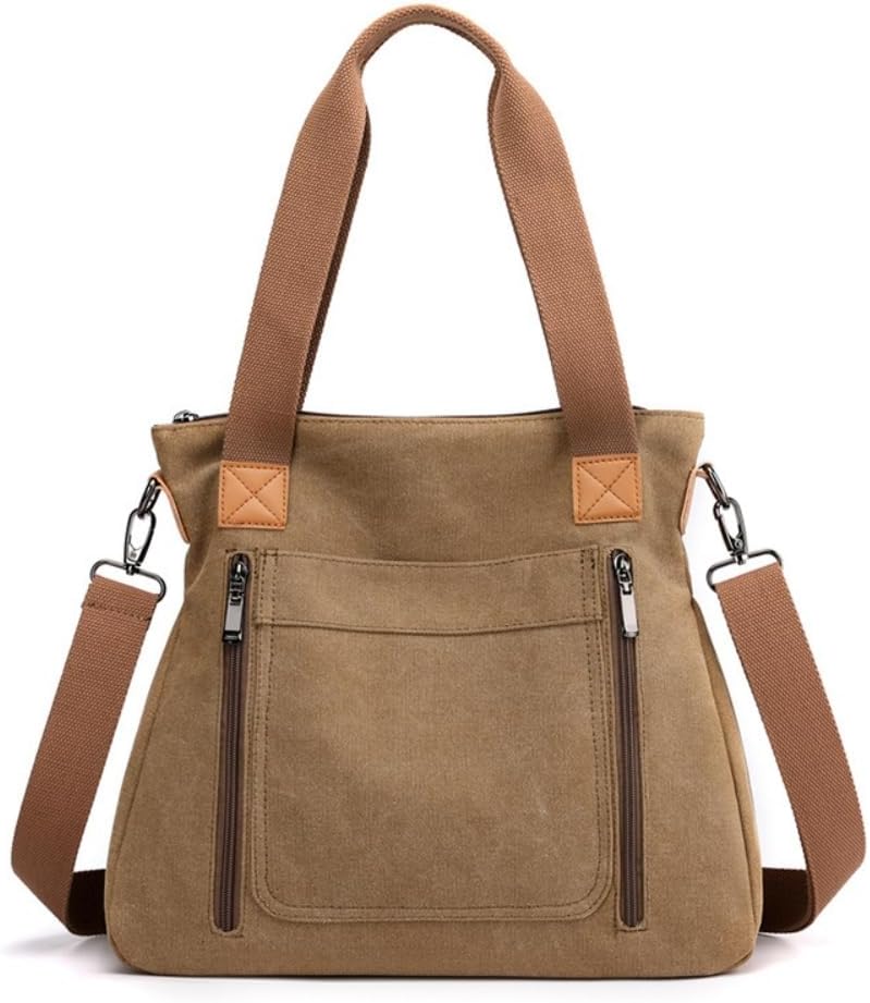 Canvas Tote Purse for Women Work Shoulder Crossbody Bag Vintage Multi-pocket Handbags