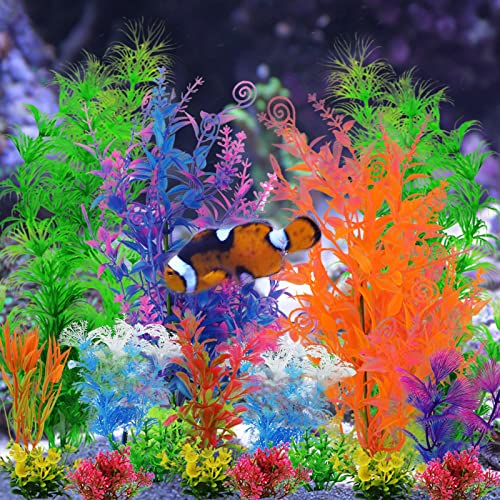 Pietypet 21 Pack Aquarium Plants Colorful Artificial Aquatic Plants Lifelike Decor Fish Tank Plants Aquarium Decorations For Household And Office Aquarium Simulation, Small To Large (4 To 30Cm) #TOP2