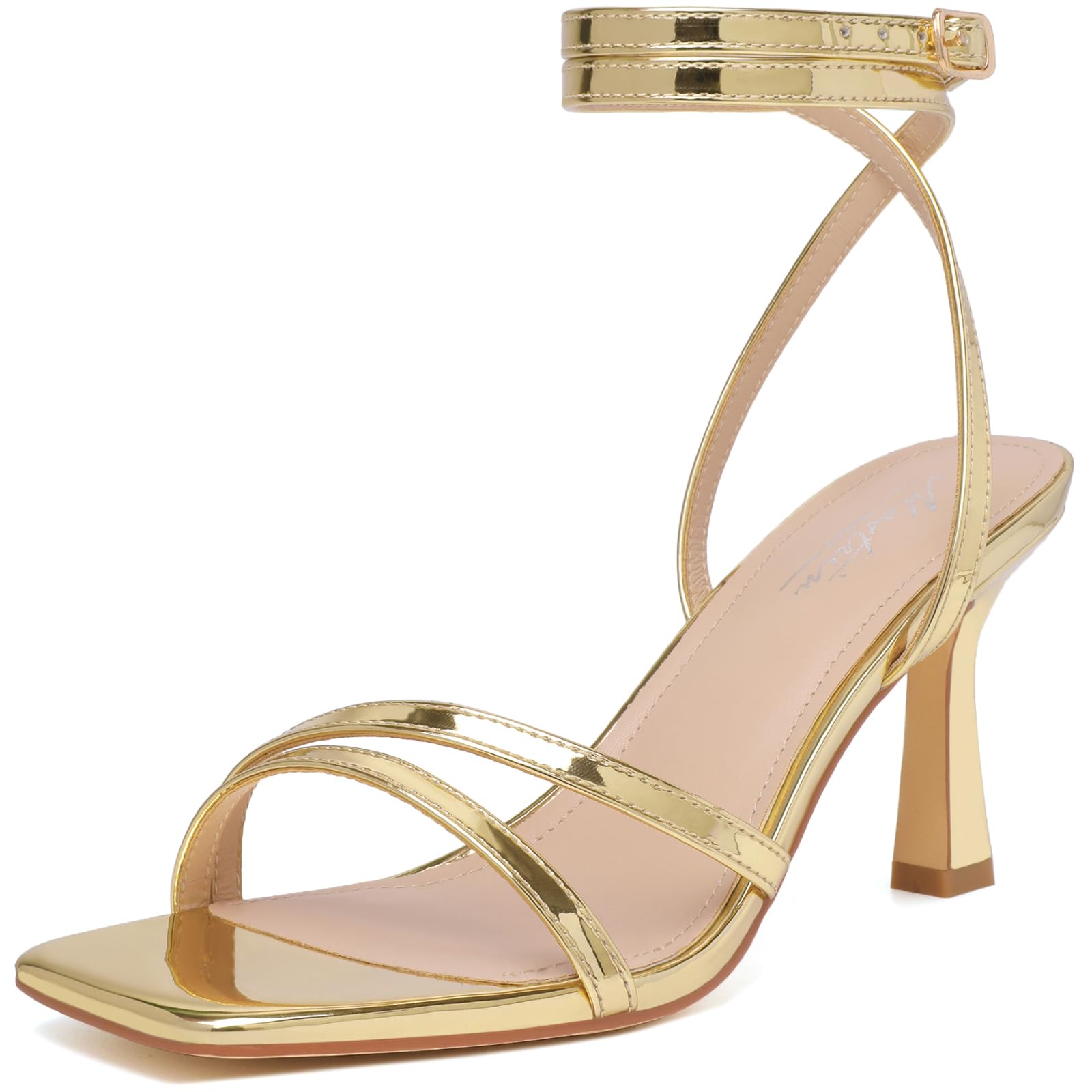 Mostrin Womens Sandals Strappy Heels for Women Ankle Strap Lace Up Square Open Toe Heels Tie Up Stiletto High Heeled Sandals for Prom, Party, Daily