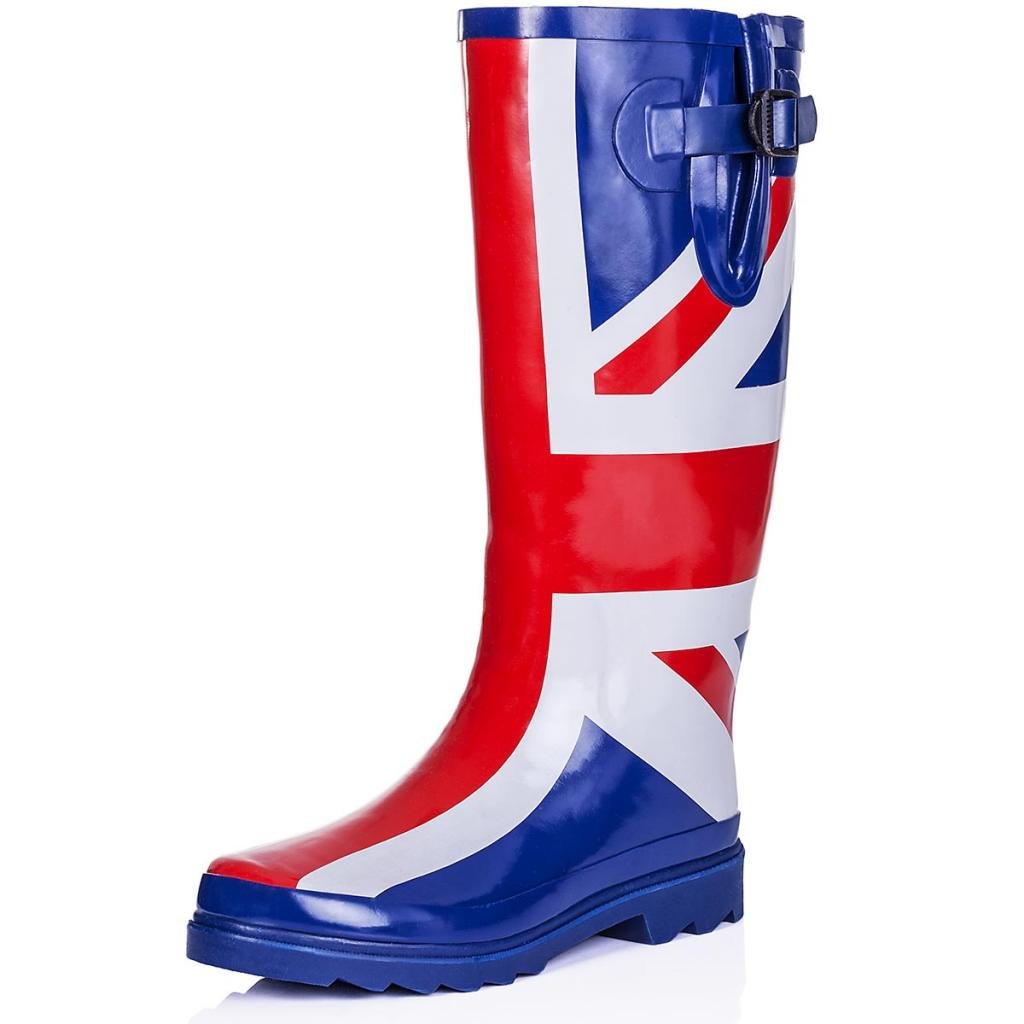 Spy Love Buy Outland Union Jack Flat Rubber Wellington Rain Boots