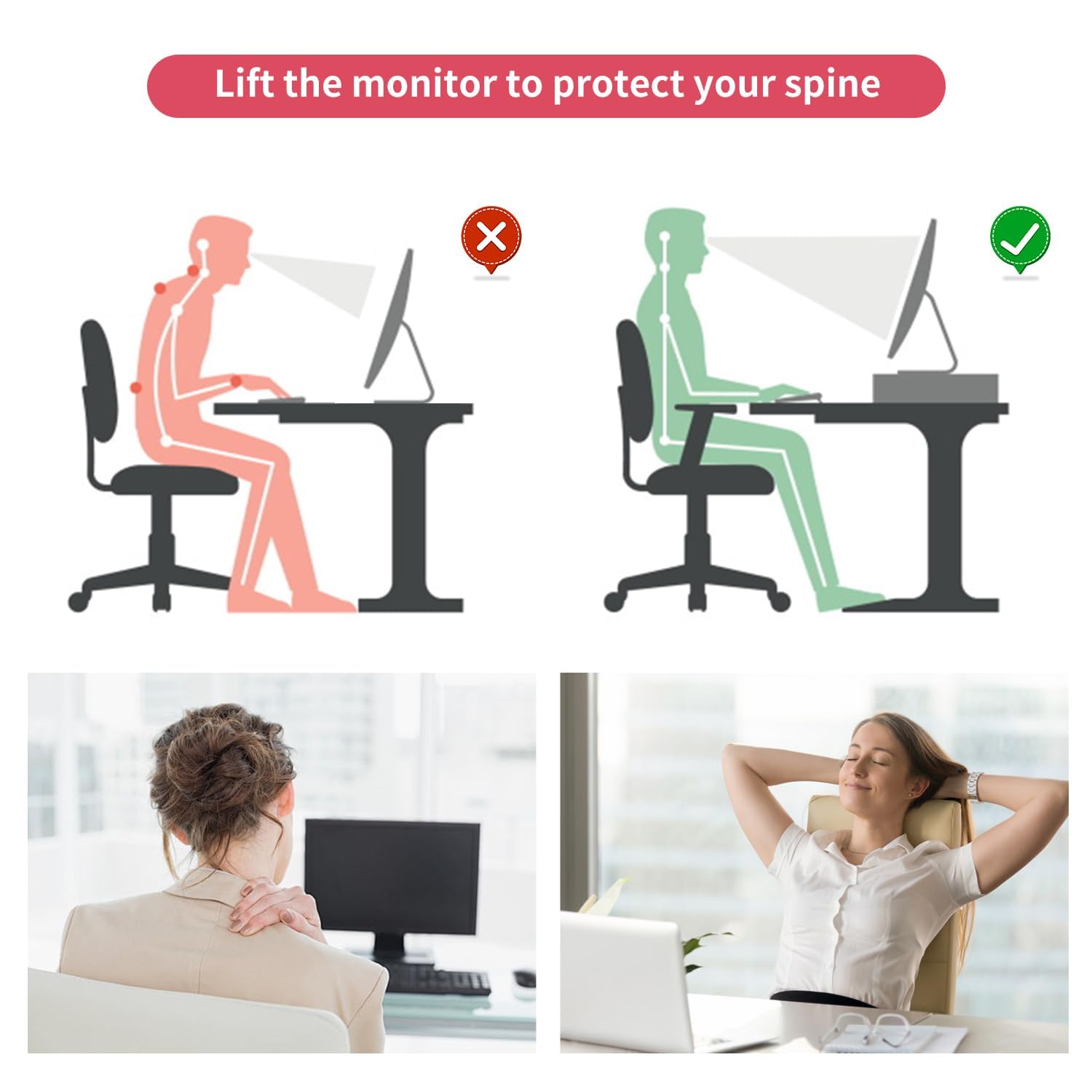 Supporto per Monitor con Cassetto, Accessori per Scrivania e Organizer con 2 Porta Penne, Supporto Ergonomico per Scrivania per Accessori da Ufficio (Rosa)