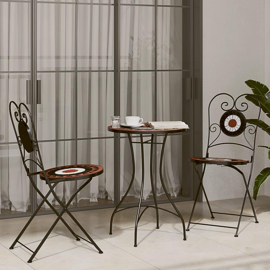 Tavolino da Bistrot Mosaico Ceramica Terracotta Bianco 50x70cm | Tavolo rotondo per terrazzo e veranda con piano decorato stabile e struttura in metallo facile da montare.