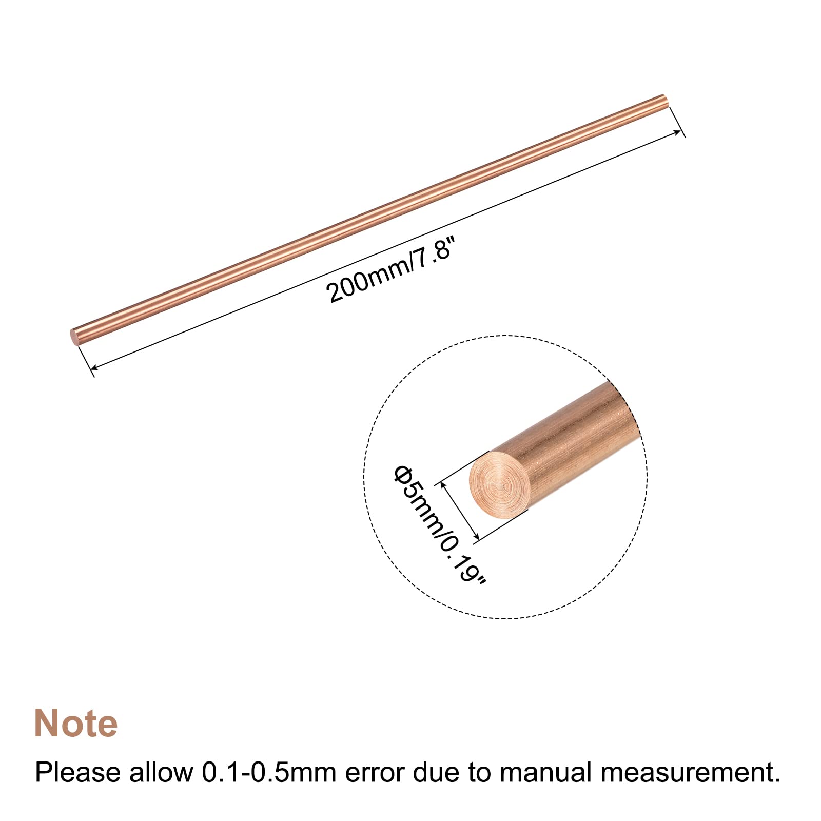 Produktbild von 8er Pack Kupfer-Rundstab 5 Mm X 200 Mm – Massiv, Hochfest, Korrosionsbeständig, Für Drehbank, Modellbau & DIY