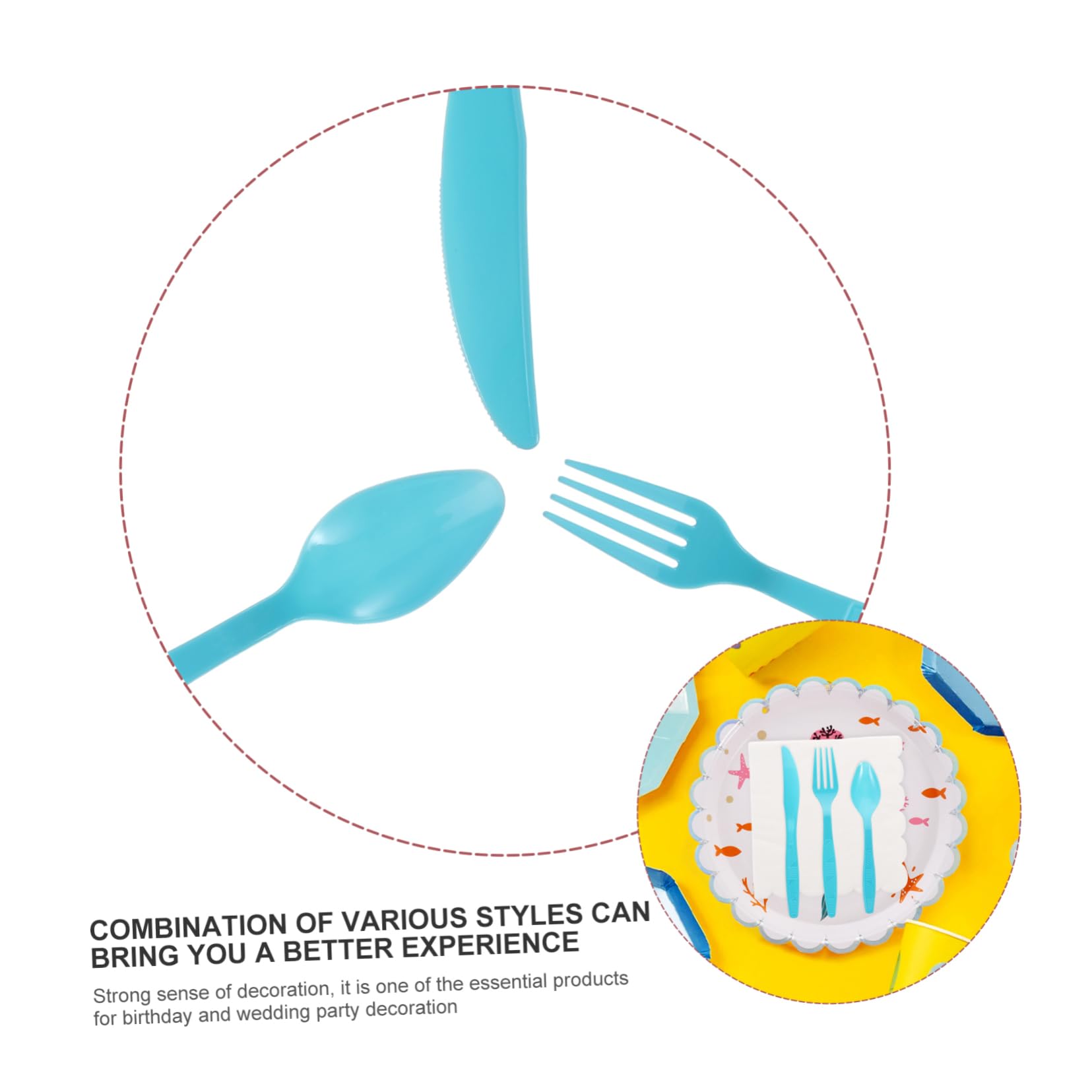 BCOATH Turquoise Tableware Set 16pc Plastic Cutlery Birthday Party Supplies 16 Forks 16 Spoons Disposable