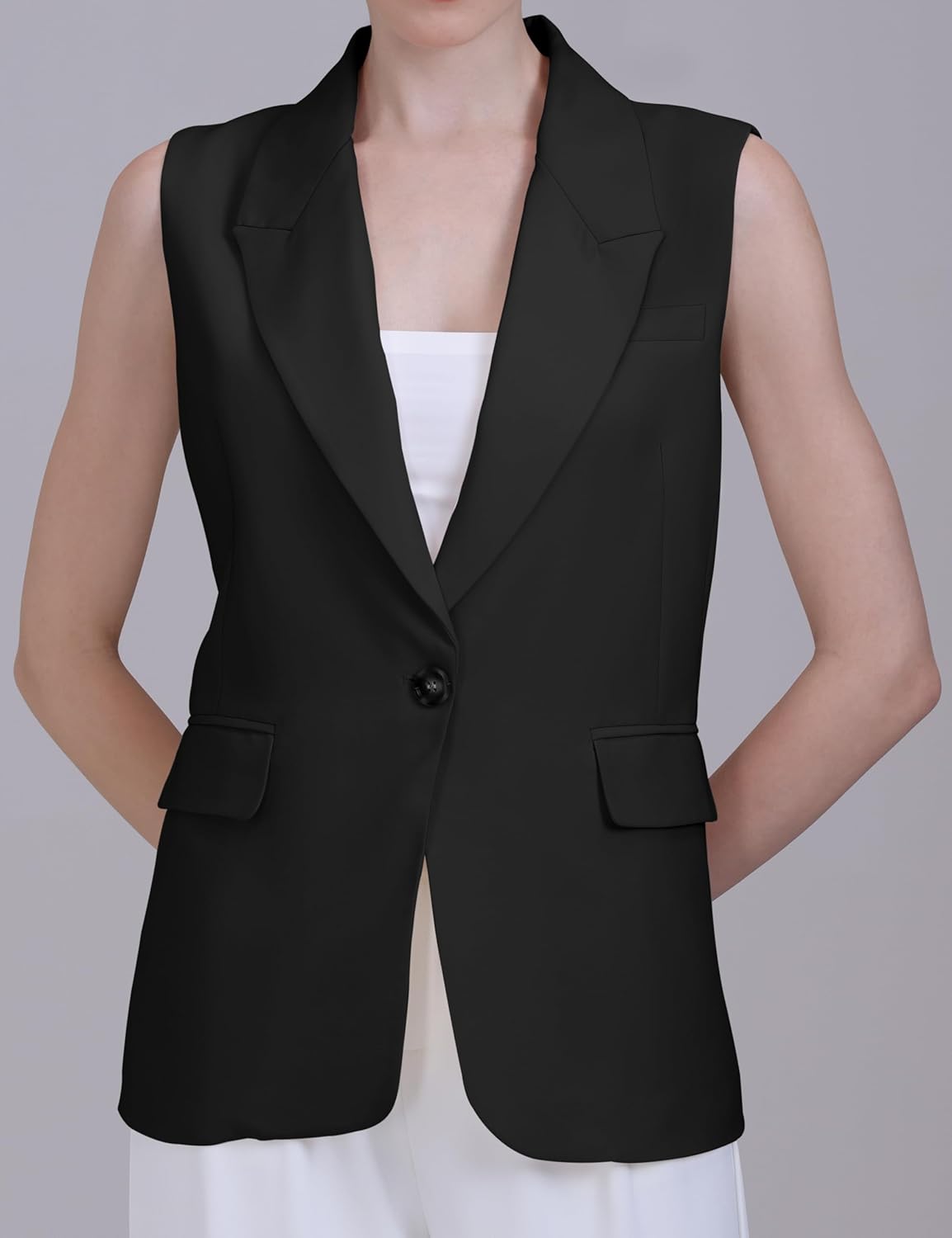 V VOCNI Women's Long Sleeveless Blazer Vests Casual Lapel Office Cardigans Vest Open Front Vest Tops Suit Waistcoat - Image 3