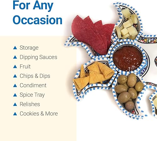 Miniatura 9 de Kamsah Plato para servir, bandeja, juego de platos para entretenimiento, platos de cerámica pintados a mano en forma de estrella para servir