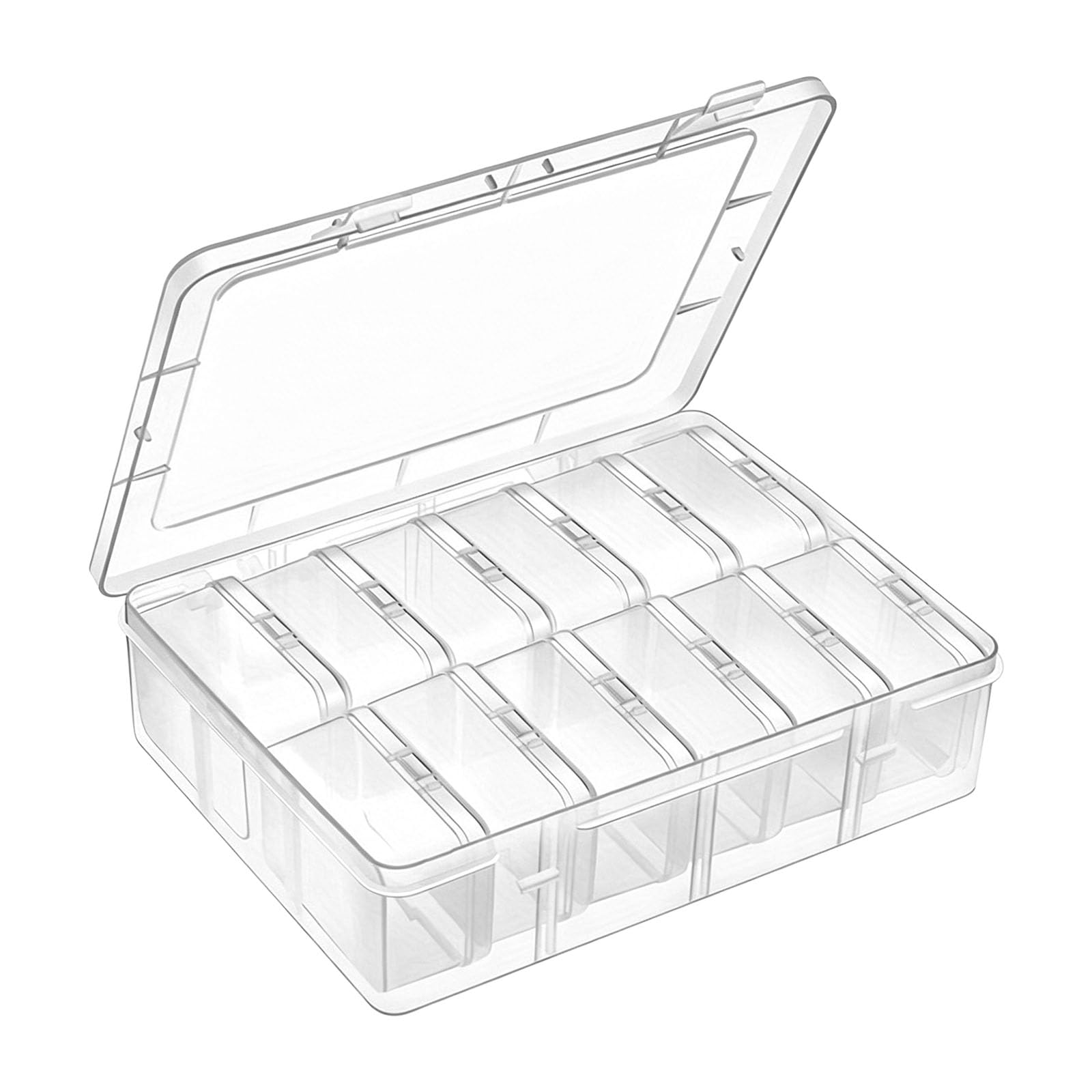 Clear Hobby Storage Box, 12 Compartment Organizer with Hinged Lid for Beads, Craft Parts, Accessories, Makeup and Home Organization Small Craft Case Bead Holder Clear Container Sewing Notions Makeup