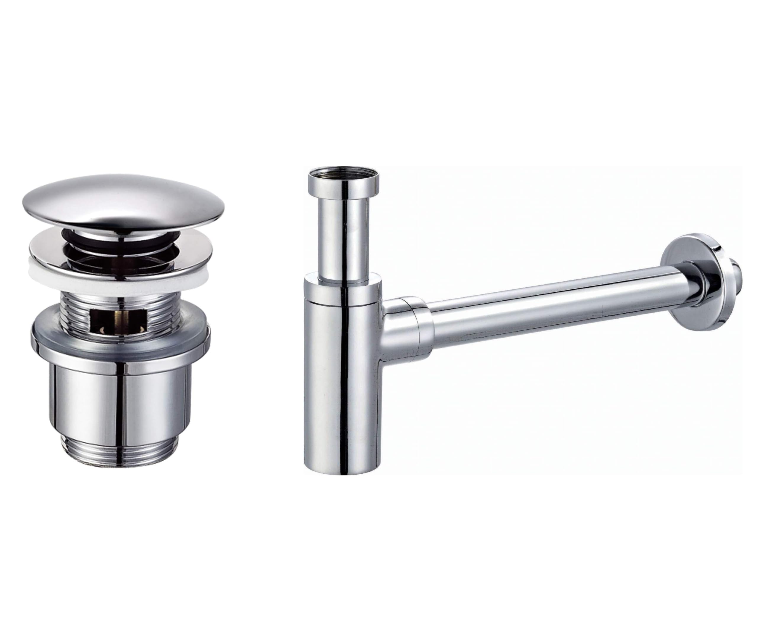 Kit sifone e piletta di scarico con troppo pieno, ottone - Tecom