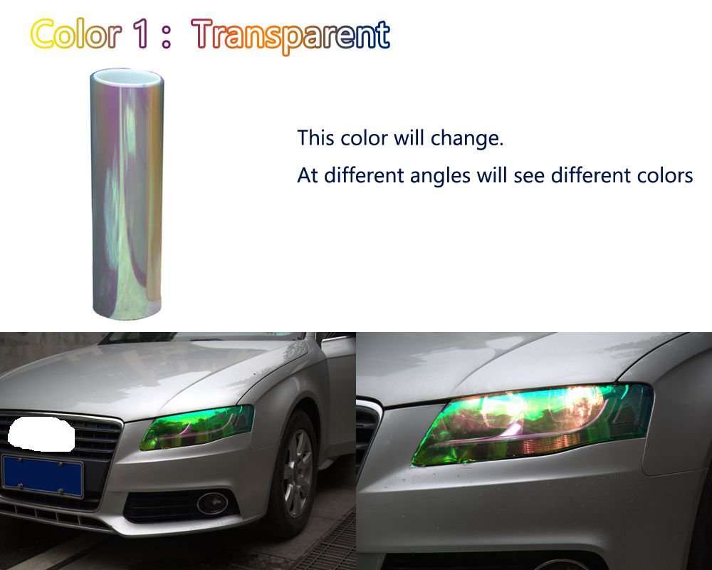 Aumomate 12x48 Inches Transparent Shiny Chameleon Auto Car Headlight HeadLamp Taillights