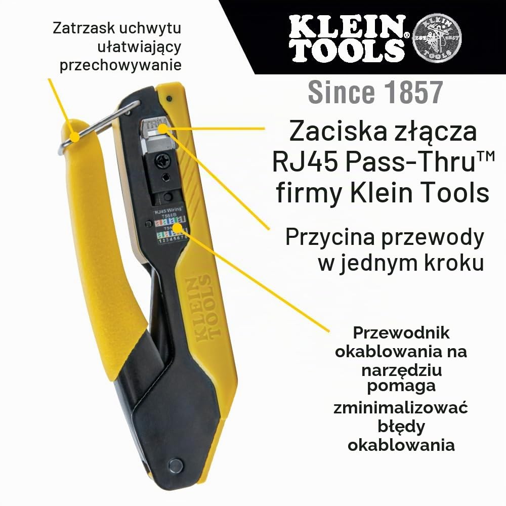 Klein Tools 80017 Zaciskarka do kabli do transmisji danych i modułowa wtyczka danych CAT6 zestaw 50 narzędzi, zestaw narzędzi do instalacji przelotowej, 2-częściowy