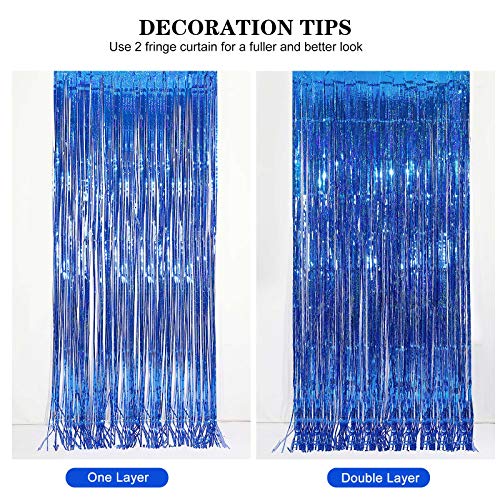 Image of CYLMFC Foil Fringe Curtain - 2 Packs 3ftx8ft Metallic Curtain Backdrop for Birthday Party Decorations Photo Booth Backdrop Christmas Halloween - Deep Blue