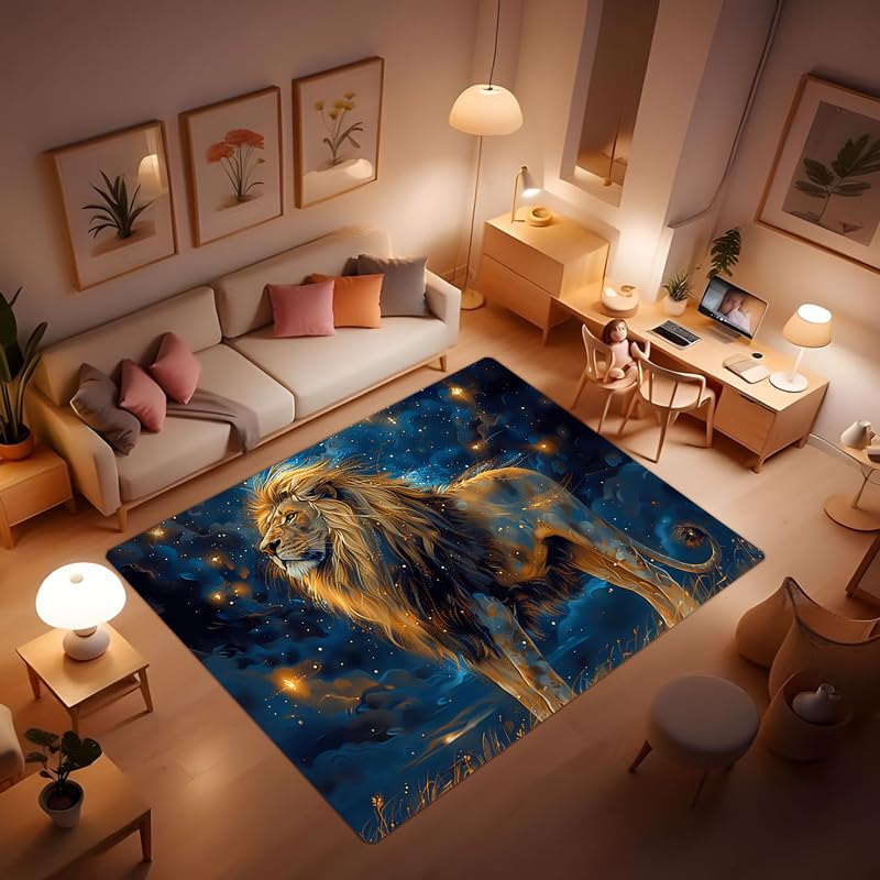 Starry Sky Lion Area Rug Printed Lion Rug Soft and Comfortable Carpet Suitable for Dining Room Dormitory Bedroom Living Room Home Foldable mat