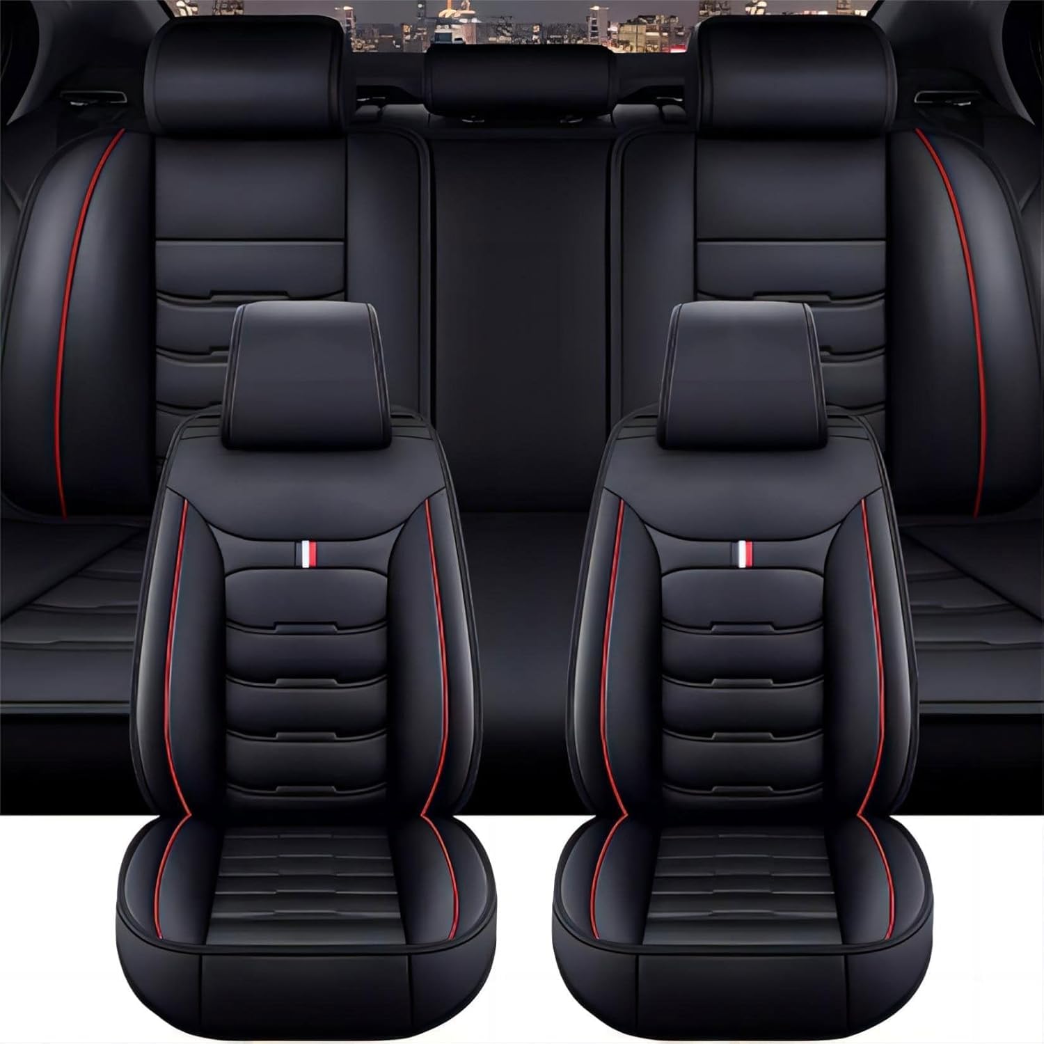 Auto Sitzbezüge Set Autositzbezüge für Mercedes Benz B-Class W245 W246 W242 W247 B-Klasse B180 B200 B250, Vorne Und Hinten Leder Auto-Schonbezüge Wasserdicht Sitzschoner Zubehör,Black-Red