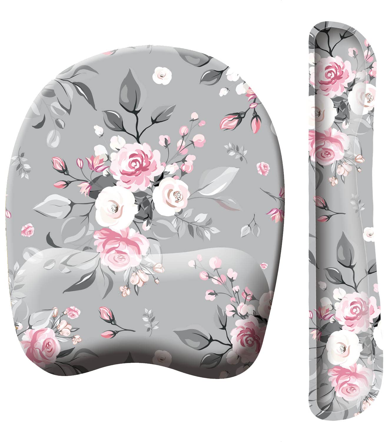 Anyshock Keyboard Wrist Rest, Ergonomic Mouse Pad Wrist Support Set, Laptop Mousepad with Memory Foam, Non-Slip Rubber Base Computer Keyboard Pad for Gaming, Home, Office, Women (Gray Pink Rose) — image 1