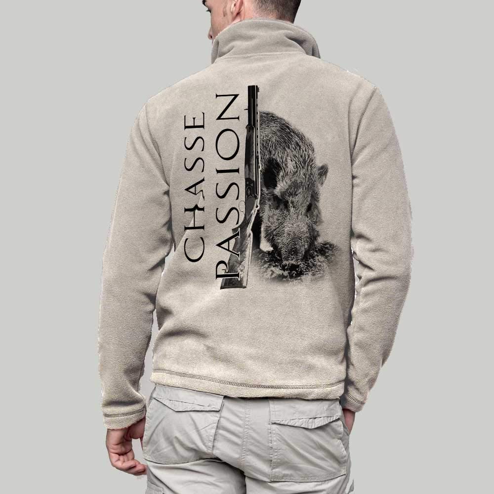 Veste Polaire avec Un Sanglier, Chasse Passion - vêtement de Chasse personnalisé avec Un gibier