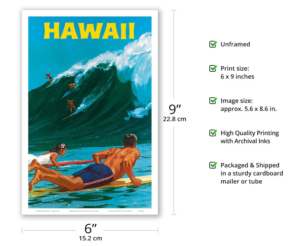 Amazon.com: Hawaii - Big Wave Surfing Poster Print | Vintage
