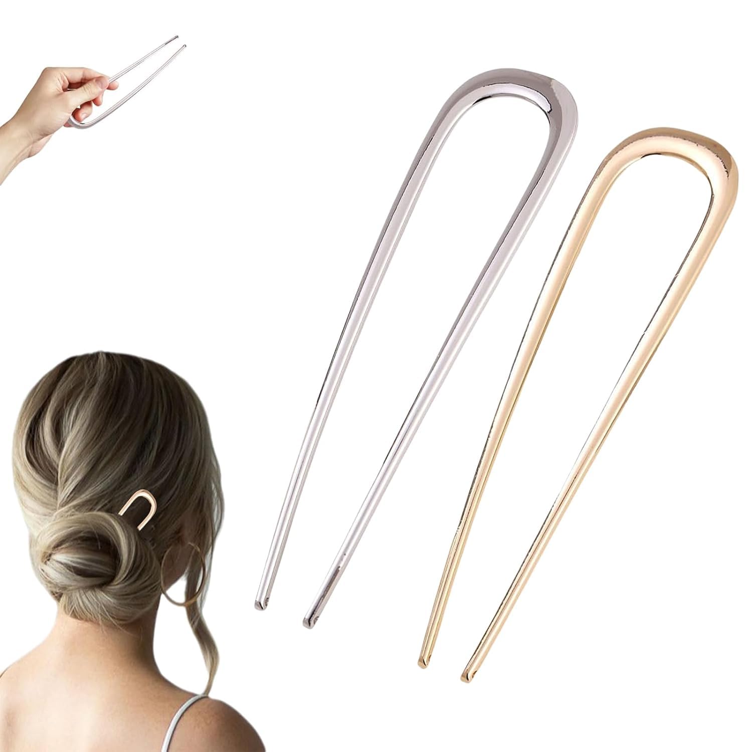 Diversa U Shaped French Twist Hair Pins with Shell Decoration – Durable Metal Hair Forks for Women,Bun Holders, Updo Styling Accessories for Thick & Fine Hair (Solid)