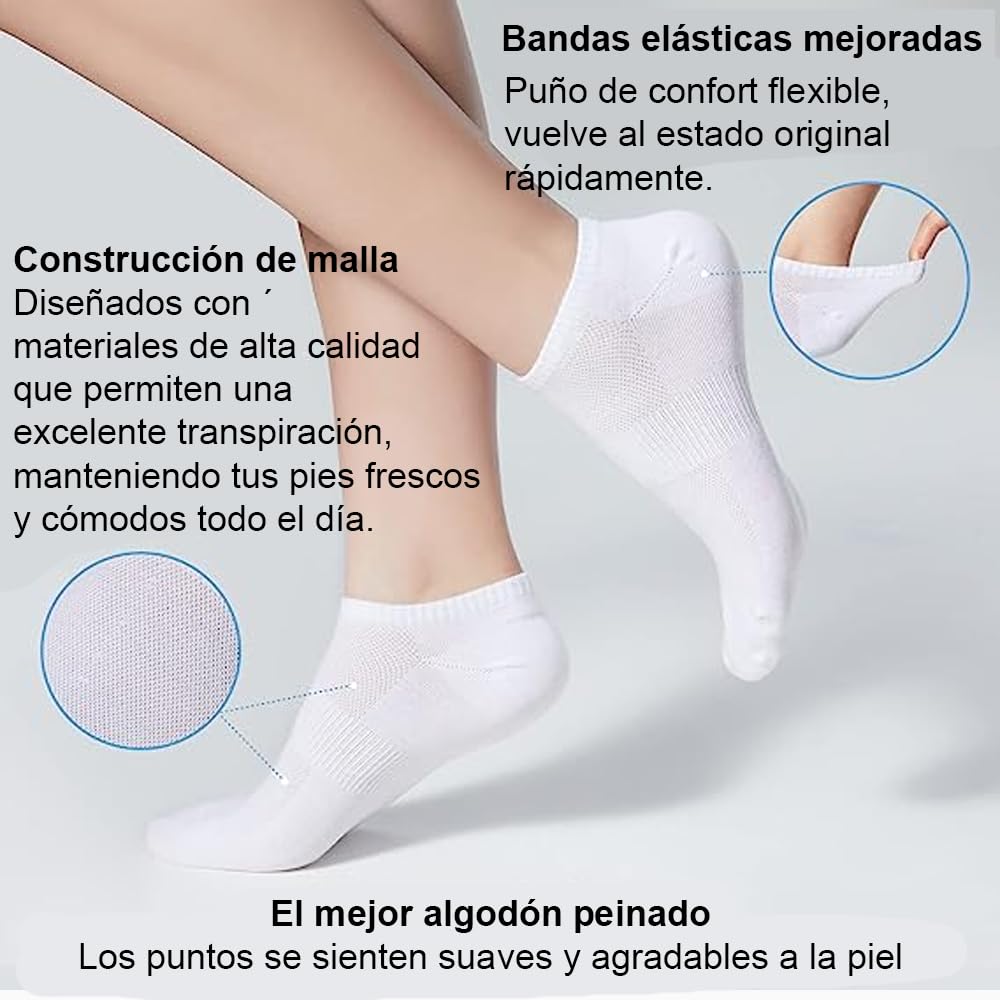 LIFE ESSENTIALS 15 Pares Calcetines Tobilleros Invisibles Transpirables Algodón Hombre Mujer