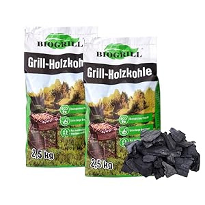 BIOGRILL Grill Holzkohle 5 kg (2 Packungen je 2,  kg) aus Buche/Eiche/Esche – BBQ Kohle für Holzkohlegrill, Steakhouse – Premium Qualität, Hartholz Grillkohle für Perfektes Grill, Extra Lange Glut