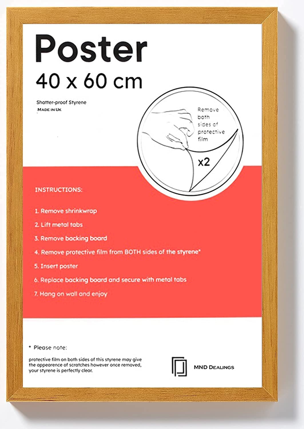 Mnd Dealings Oak Large Modern 40X 60 Cm Poster Frames Eton Wood Perfect For Wall Gallery, Living Room & For Wall Hanging Mount Poster Picture With Styrene Shatterproof Perspex Sheets