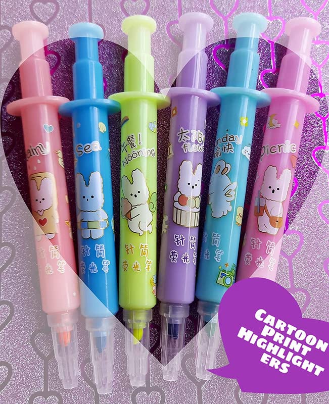 Image of YBN Syringe Shape Long Pastel Shades Highlighters | Set Of 6 Shades | Chisel Tip Fine Marker Pen /Ideal Gifts For Kids | Return Gift For Kids (Pack Of 1 Set), Multicolour