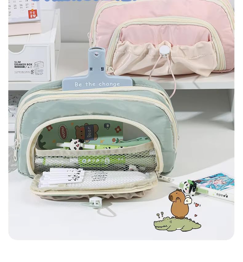 Image of Pencil Cases Large Capacity Pencil Bag Pouch Holder Box for Girls Kids Office Students Organizer School Stationery Supplies (Pista Green)