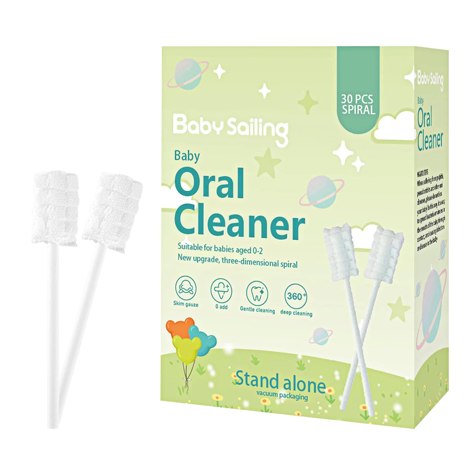 30-Pack Baby Tongue Cleaner Gauze Gentle Newborn Oral Care Disposable Toddler Tooth Brush for 0-24 Months Tooth Mouth