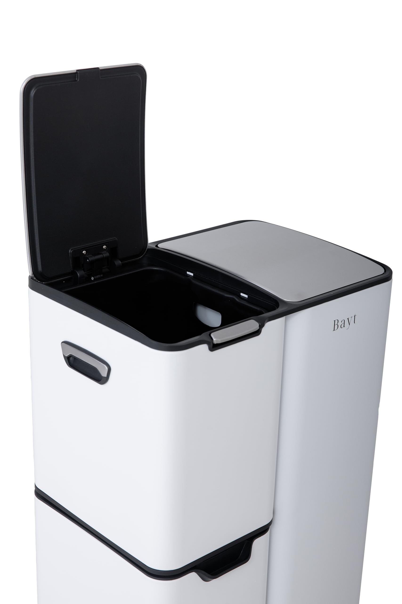 Bayt Poubelle Cuisine 60 Litres - Poubelle Tri Selectif Cuisine Pédale 60L | De Tri Déchets et Recyclage 3 Compartiments | Bac De Tri Inox Anti Odeur | Poubelles a Pedale 3 Bac Chambre - Blanc