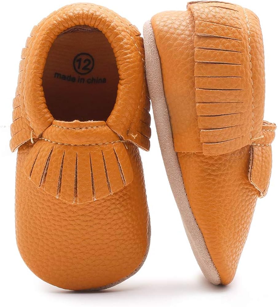 Delebao Unisex Baby Soft Sole Tassels Crib Shoes Moccasins Loafers 6-12 Months Infant C/Orange