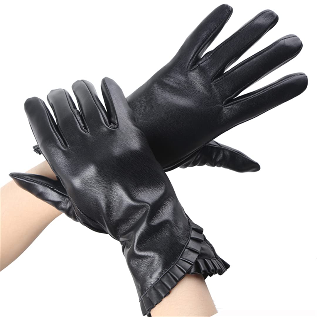 Guanti da donna in pelle nera addensare i guanti invernali caldi Guanti da guida antivento all'aperto