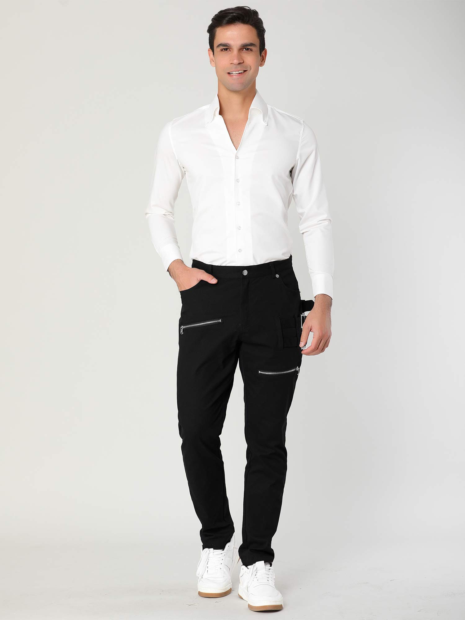 uxcell Pantalónes para Hombres Delgado Plano Cinco Bolsillos Hebillas Cremallera Deco Pantalones Elástico De Algodón