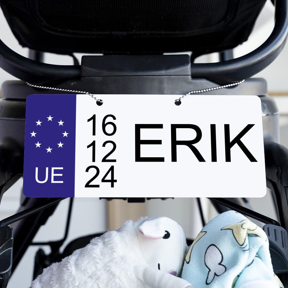 Wanapix | Personalised Name Number Plate | 21x9.5cm | EU-Style Decorative Plate for Pram or Scooter