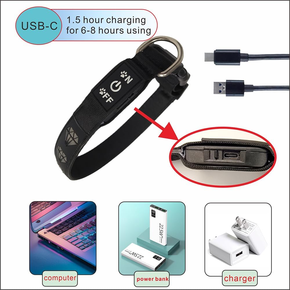 Subversive USB-C led Light up Airtag Dog Collar, Subversive 3D Sunflower Design Comfortable and Soft Material,Multicolored Lighting (D-Purple, M(15.7-19.7"))