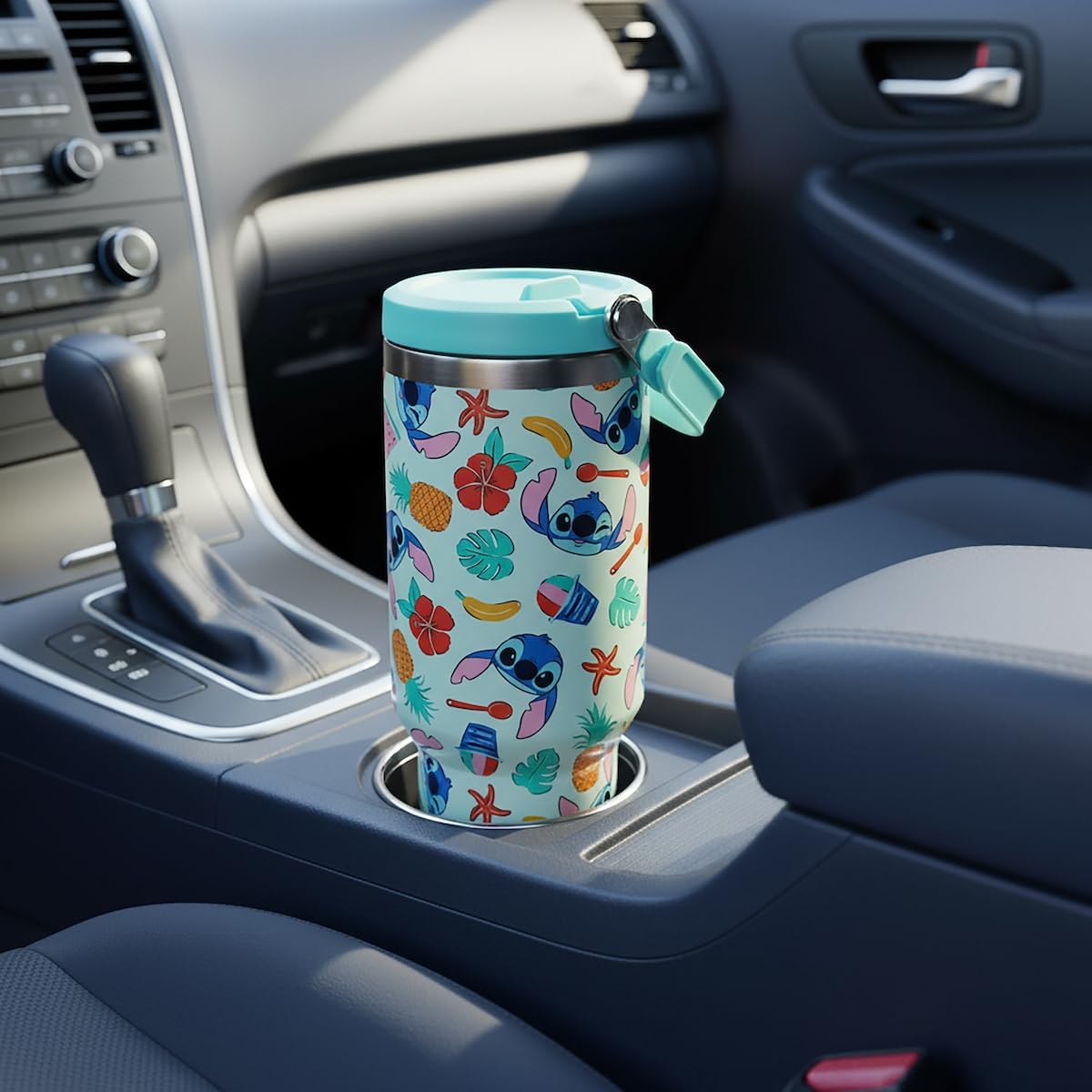 Bioworld Lilo & Stitch All-Over Tropical Stitch Print Blue 40 Oz Stainless Steel Water Bottle - Image 7