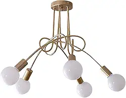 Lustre de Teto Vintage Nórdico com Design de Galhos - 3 ou 5 Lâmpadas E27 (Não Inclui Lâmpadas) - Iluminação Elegante para Sala, Quarto, Jantar (5 Lâmpadas - Dourado)