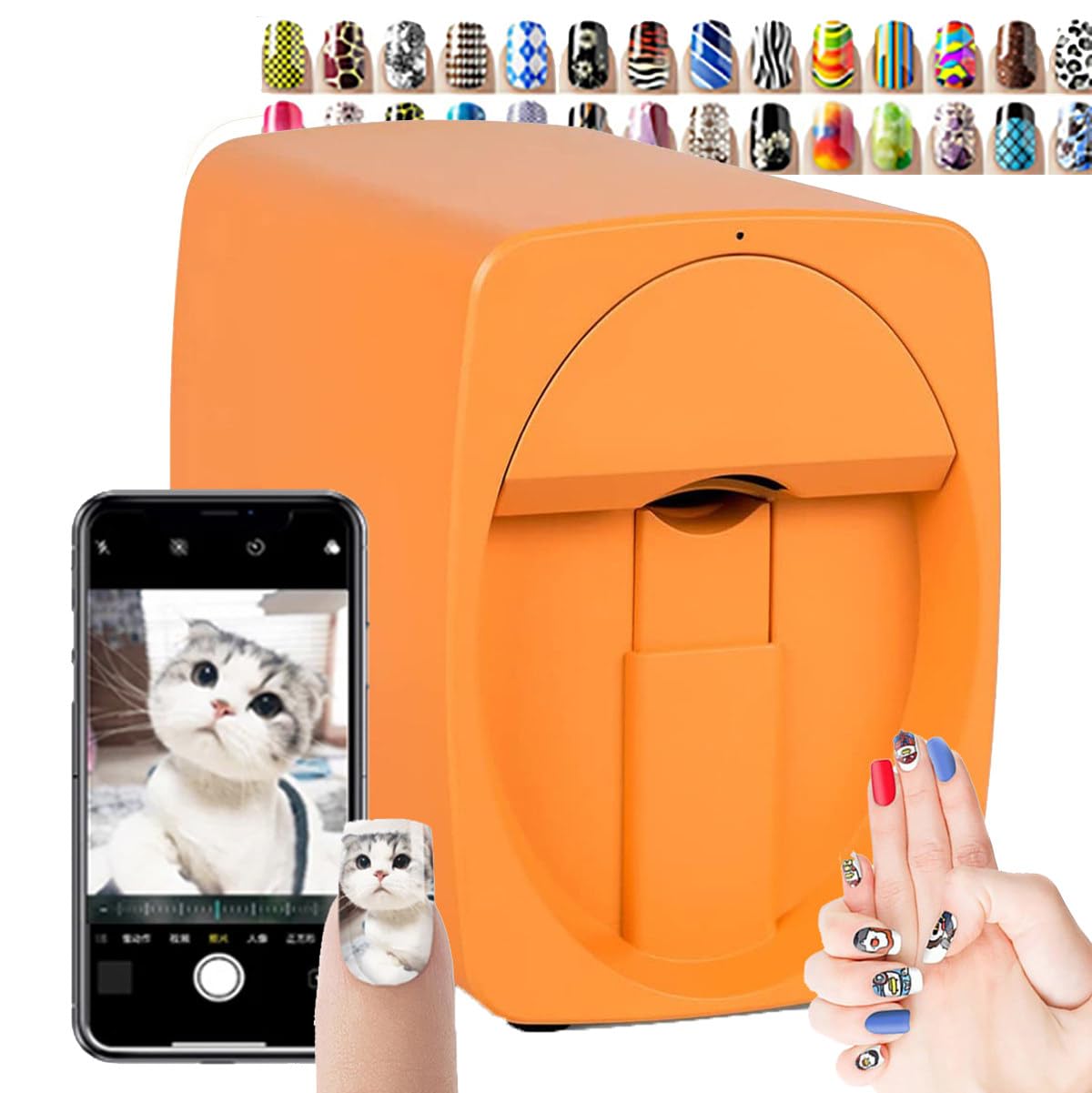 Nail Art Printer, 3D Smart Automatic Nail Printer Machine, Support WiFi/DIY/Usb, Multifunction Portable Mobile Nail Painting Machine for Kid/Nail Studio/Manicurist/Nail Lovers,Orange