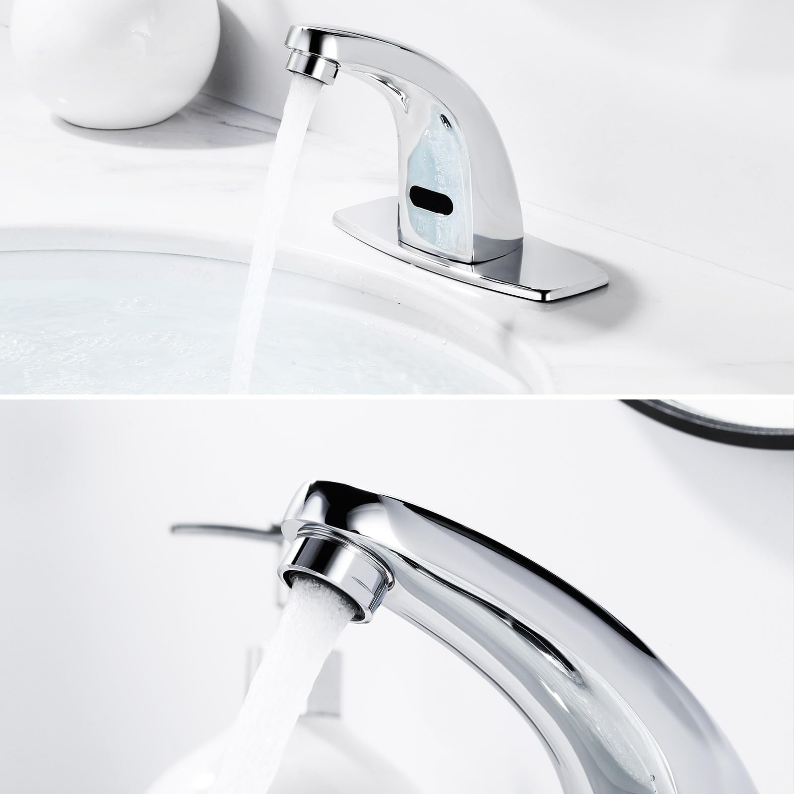 Rubinetto con sensore, sensore a infrarossi automatico, rubinetto per bagno, rubinetto senza contatto, con valvola di miscelazione dell'acqua calda e fredda, per cucina e bagno, cromato
