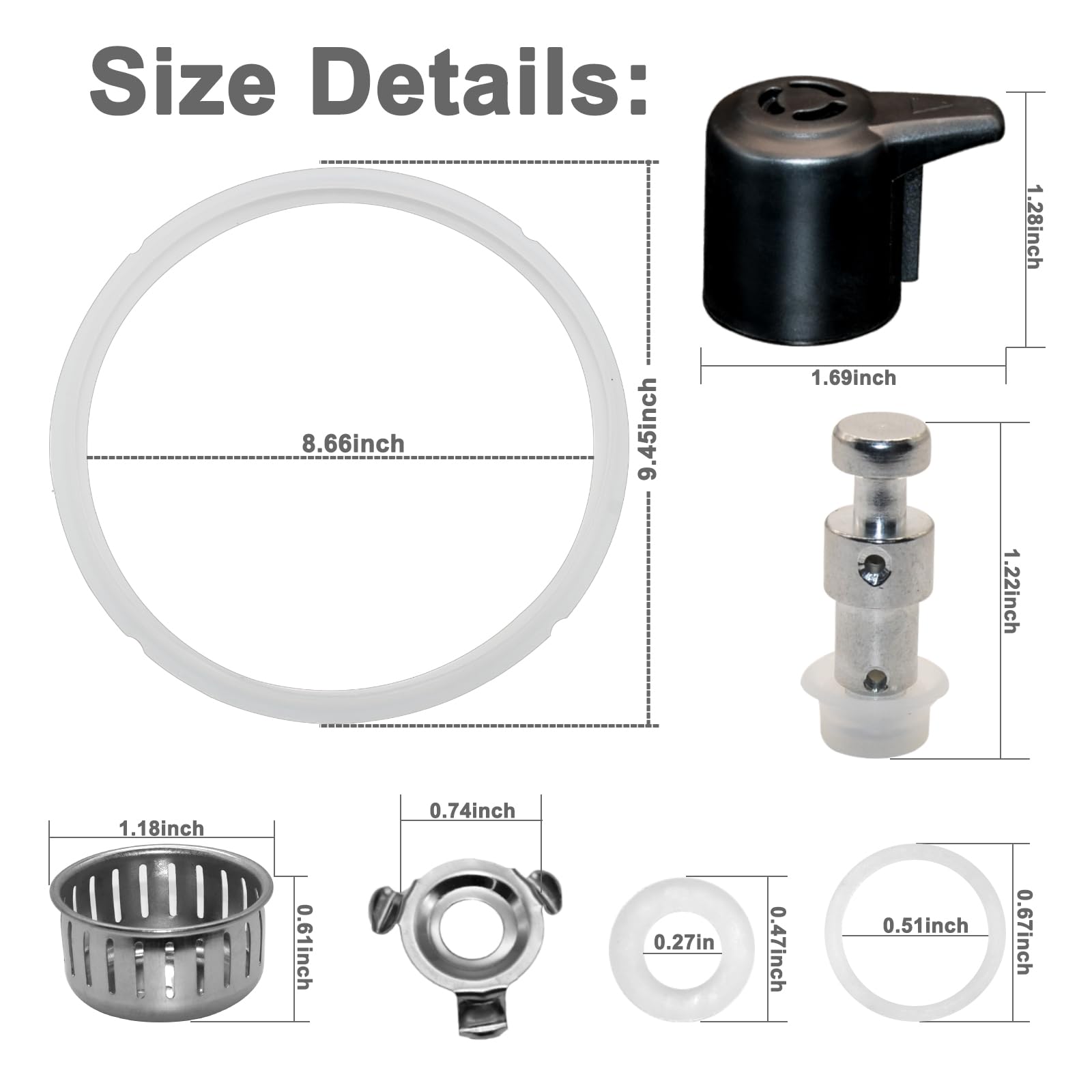 Replacement Part Set for Instant Pot Duo 5, 6 Quart Qt IP-DUO50 IP-DUO60, Include Sealing Ring, Stem Release Valve and Handle, Float Valve Seal Anti-Block Shield - 10 Packs