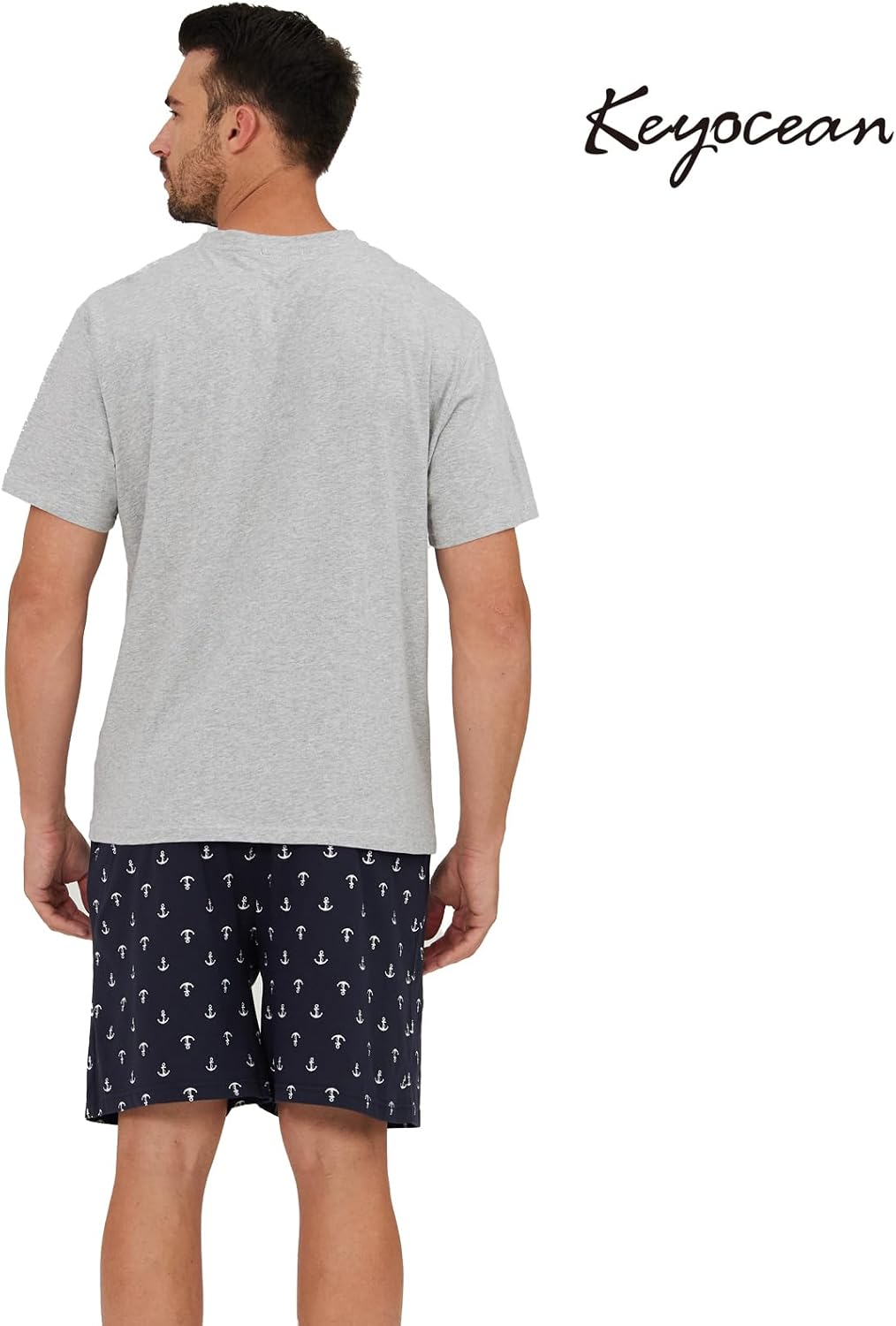 Keyocean Mens Henley Pajama Set, Soft Cotton Short-Sleeve T-Shirt & Shorts Summer PJ Set for Sleeping - Image 2