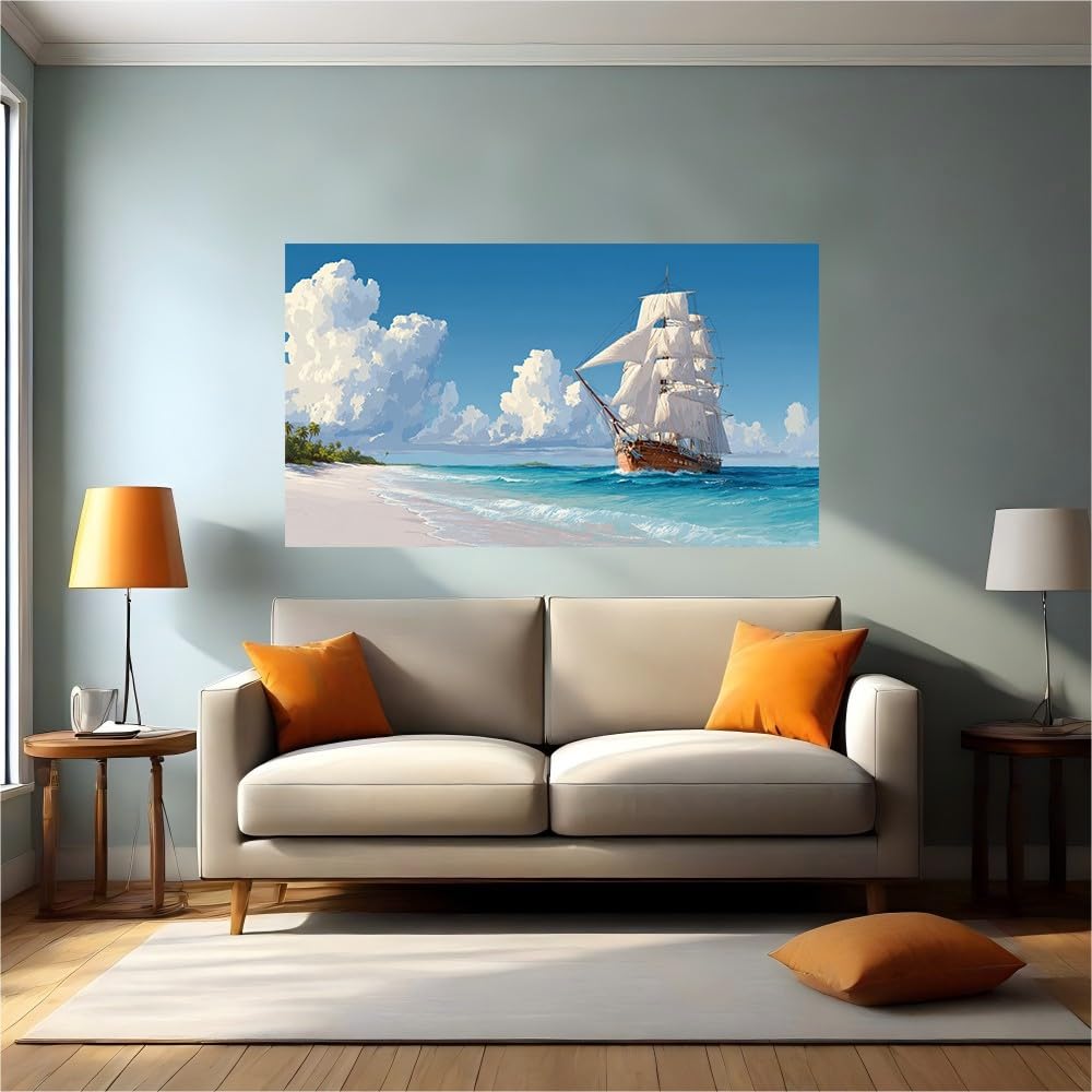 Calcomanías de pared velero oceánico de vinilo autoadhesivo 120x80 cm para decoración de casa