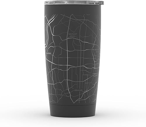 Vista 487 de Well Told Vaso de café aislado con diseño de mapa de Nueva York grabado, taza de acero inoxidable grabada (20 onzas, negro) con aislamiento de mapa