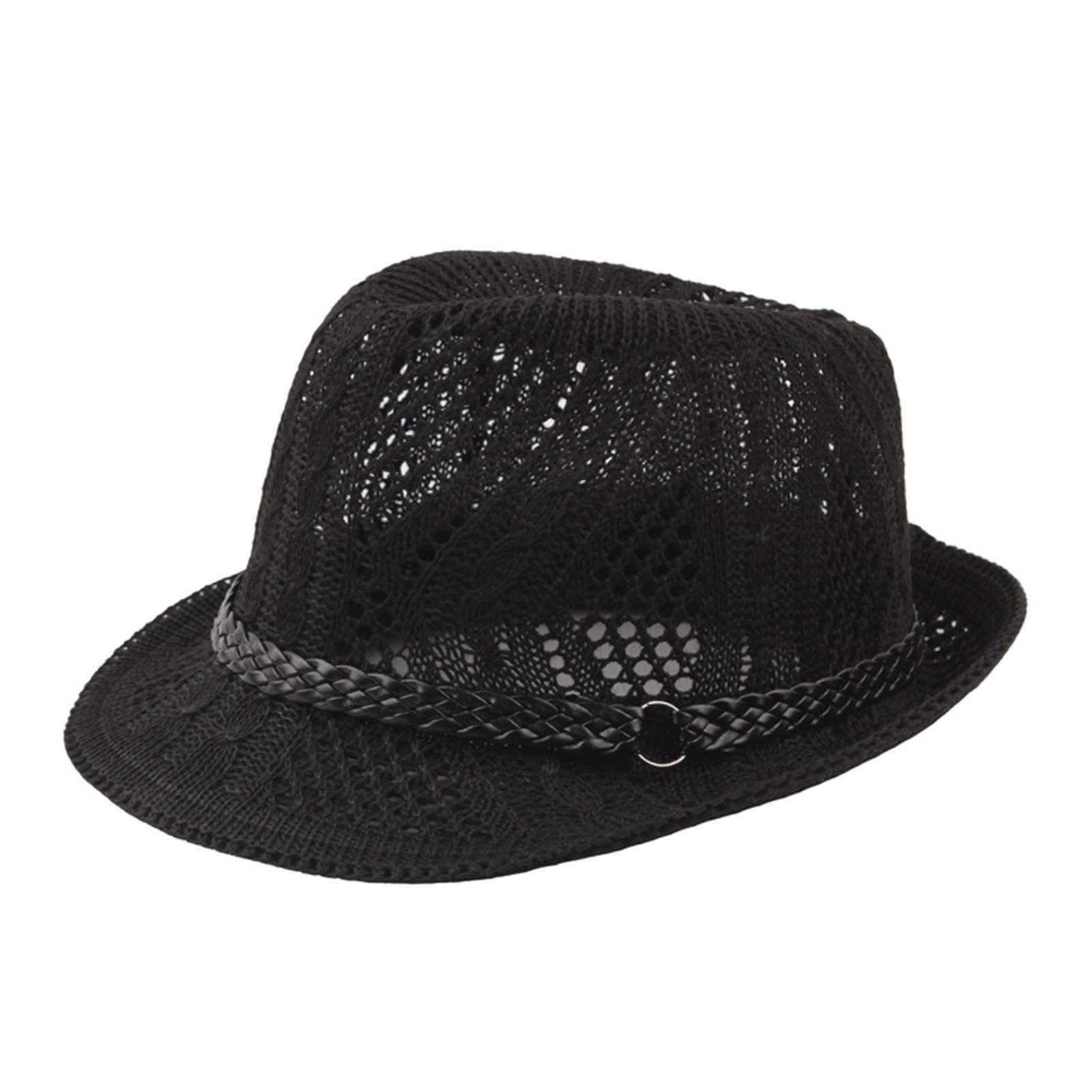 Lifup Men's Breathable Mesh Fedora Panama Hat Summer Lightweight Beach Hat Black 2