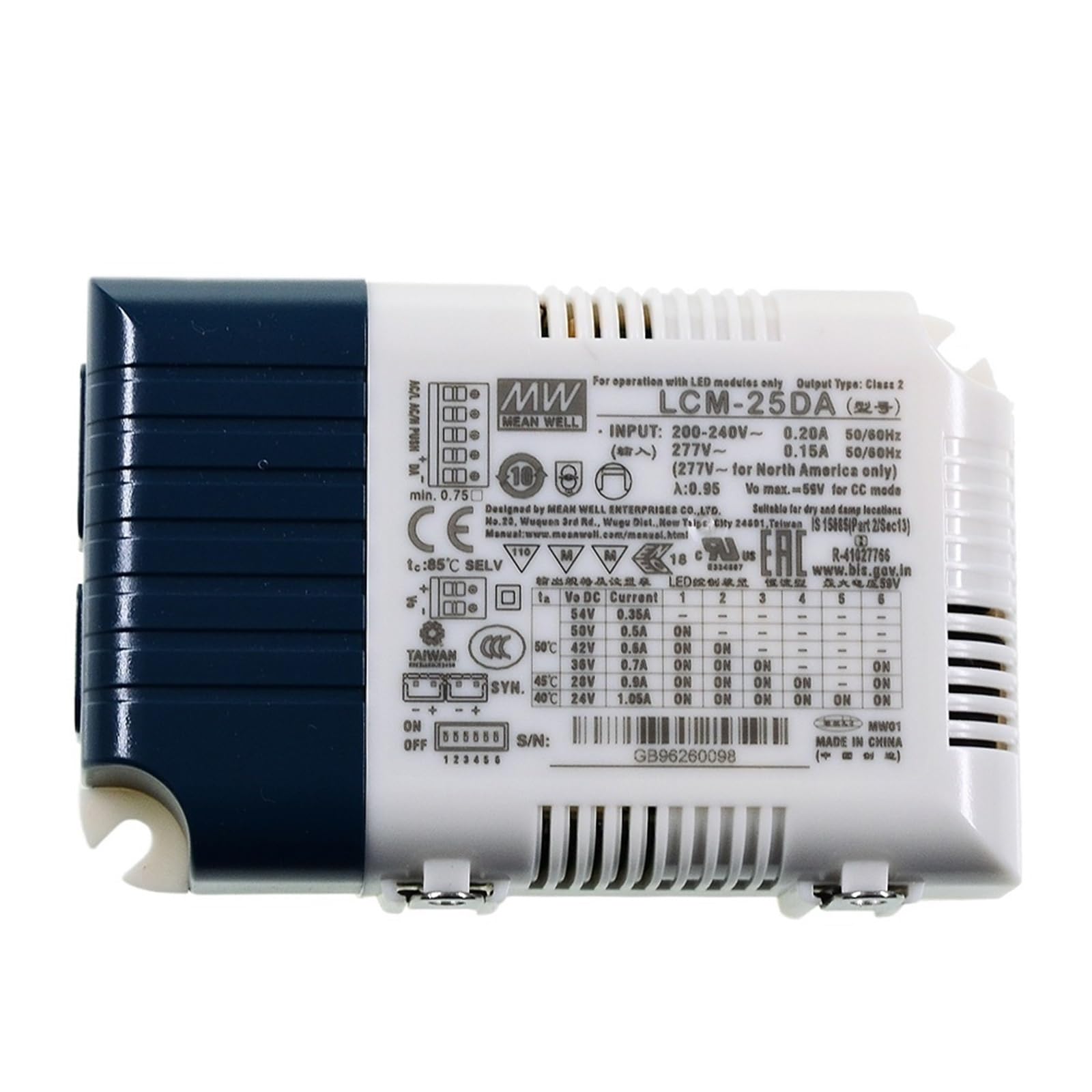 FCARUMIQP LCM-25DA 25W Multiple-Stage Constant Current 350mA/500mA/600mA/700mA/900mA/1050mA LED Driver DALI Push Dimming