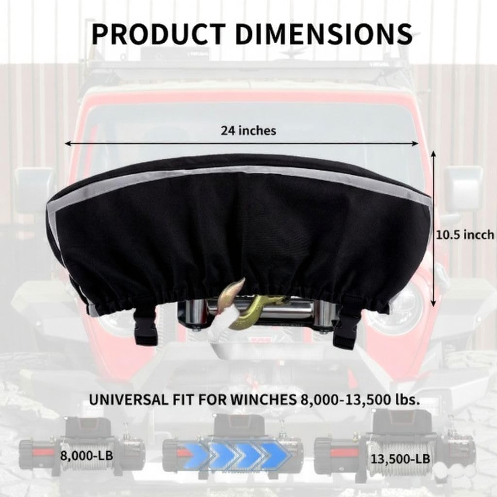 Large size Badlands Winch Cover 12000 Lb Waterproof, winch accessories (Black, Large)